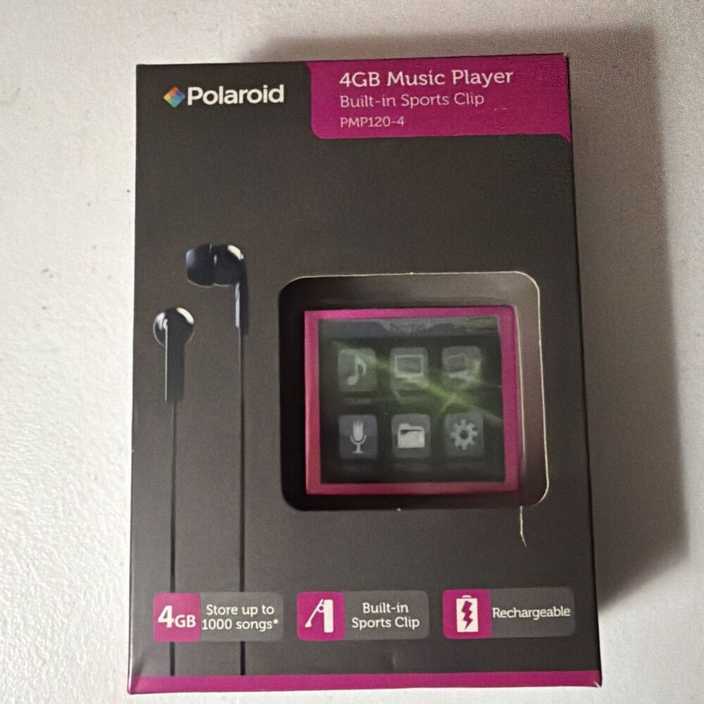 NEW - Polaroid PMP120-4BL Built-In Sports Clip Touch Screen Mp3 Player